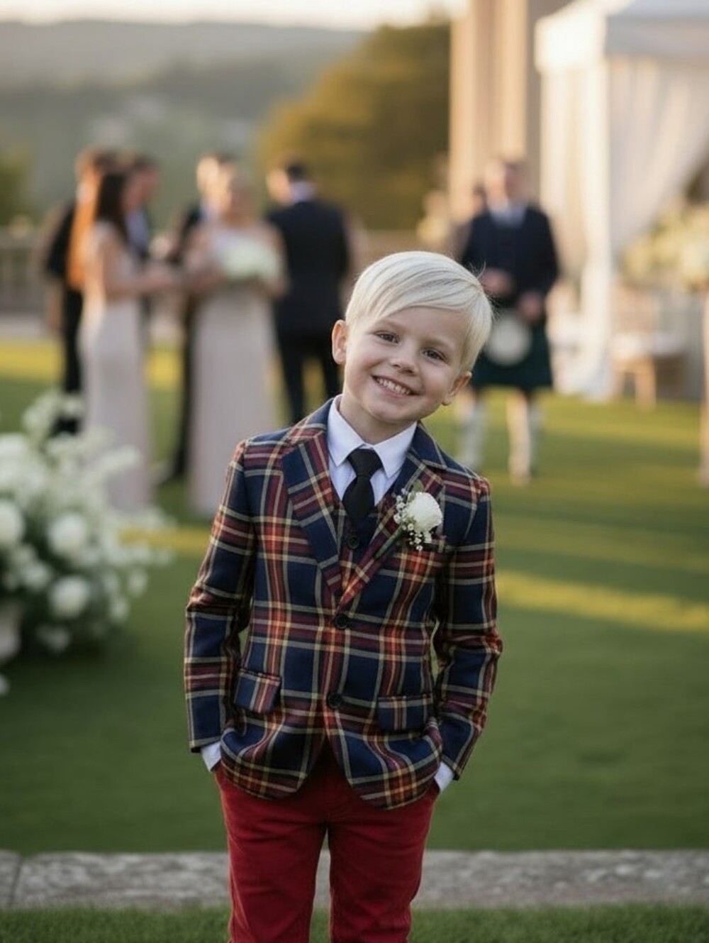 Trish Scully Child Red Tartan Plaid Stewart Suit Jacket Size 14